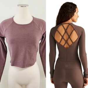 Beyond Yoga Spacedye Enlighten Cropped Pullover Top Truffle Heather Brown large